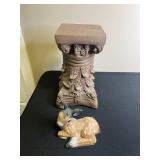 Garden-Style Plaster Fawn Figurine with Ornate Pedestal Garden-Style Plaster Fawn Figurine with Ornate Pedestal