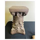 Garden-Style Plaster Fawn Figurine with Ornate Pedestal Garden-Style Plaster Fawn Figurine with Ornate Pedestal