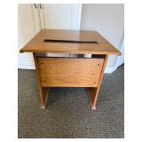 Oak Wood Desk with Shelf and Cable Slot, 27x27x27 Inches Oak Wood Desk with Shelf and Cable Slot, 27x27x27 Inches