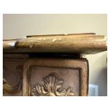 Wood and Marble Accent Table with Carved Details, 25x26x27 Inches Wood and Marble Accent Table with Carved Details, 25x26x27 Inches