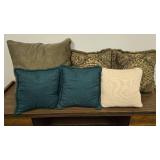 Set of Decorative Throw Pillows in Mixed Fabrics Set of Decorative Throw Pillows in Mixed Fabrics