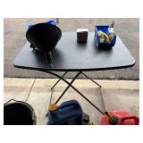 Garage Oil Change and Fluid Supplies Lot with Funnel, Gas Cans, Buckets, and More - content quantities unknown Garage Oil Change and Fluid Supplies Lot with Funnel, Gas Cans, Buckets, and More - content quantities unknown