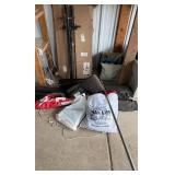 Outdoor Event Supplies Lot with Flags, Metal Stakes, and Disposable Booties Outdoor Event Supplies Lot with Flags, Metal Stakes, and Disposable Booties