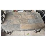 Rectangular Stone Top Patio Table with Ornate Metal Base 48x28 Inches Rectangular Stone Top Patio Table with Ornate Metal Base 48x28 Inches