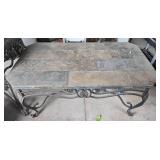 Rectangular Stone Top Patio Table with Ornate Metal Base 48x28 Inches Rectangular Stone Top Patio Table with Ornate Metal Base 48x28 Inches