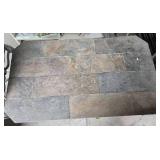 Rectangular Stone Top Patio Table with Ornate Metal Base 48x28 Inches Rectangular Stone Top Patio Table with Ornate Metal Base 48x28 Inches