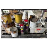 Collection of Assorted Paints, Stains, and Aerosol Lubricants - content quantities unknown Collection of Assorted Paints, Stains, and Aerosol Lubricants - content quantities unknown