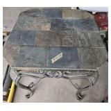 Square Slate Top Patio Table with Ornate Metal Base, 28 in x 26 in x 26 in Square Slate Top Patio Table with Ornate Metal Base, 28 in x 26 in x 26 in