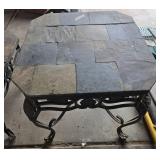Square Slate Top Patio Table with Ornate Metal Base, 28 in x 26 in x 26 in Square Slate Top Patio Table with Ornate Metal Base, 28 in x 26 in x 26 in