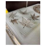 Fred Press Frosted Striped Glass Serving Plate Dish 22k Gold Leaves MCM VTG, Dorothy Thorpe Mid-century Chip And Dip Large Glass Tray, & Glass Rectangle Tray Fred Press Frosted Striped Glass Serving Plate Dish 22k Gold Leaves MCM VTG, Dorothy Thorpe Mid-century Chip And Dip Large Glass Tray, & Glass Rectangle Tray