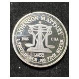 1 TROY OZ .999 FINE SILVER JOHNSON MATTHEY ROUND 1 TROY OZ .999 FINE SILVER JOHNSON MATTHEY ROUND