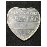 1 TROY OZ .999 FINE SILVER HEART SHAPED BAR 1 TROY OZ .999 FINE SILVER HEART SHAPED BAR