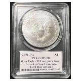 2021-S AMERICAN SILVER EAGLE PCGS MS70 EMERGENCY ISSUE 2021-S AMERICAN SILVER EAGLE PCGS MS70 EMERGENCY ISSUE