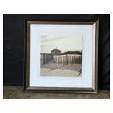 Framed Black and White Art Print of Cottage with Dune Fence 28x28 Inch Framed Black and White Art Print of Cottage with Dune Fence 28x28 Inch