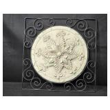 Decorative Metal Wall Plaque with Ornate Floral Medallion and Display Stand Decorative Metal Wall Plaque with Ornate Floral Medallion and Display Stand