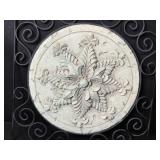 Decorative Metal Wall Plaque with Ornate Floral Medallion and Display Stand Decorative Metal Wall Plaque with Ornate Floral Medallion and Display Stand