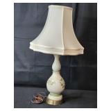 1930s Porcelain Table Lamp with Floral Motif and Shade 1930s Porcelain Table Lamp with Floral Motif and Shade