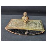 Vintage Sewing Tools and Ornate Brass Ink Blotter Set Vintage Sewing Tools and Ornate Brass Ink Blotter Set