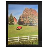 Signed 2016 Canvas Print, Grazing Horse with Red Blanket, 40x30 Inch Signed 2016 Canvas Print, Grazing Horse with Red Blanket, 40x30 Inch