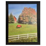 Signed 2016 Canvas Print, Grazing Horse with Red Blanket, 40x30 Inch Signed 2016 Canvas Print, Grazing Horse with Red Blanket, 40x30 Inch