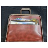 Lot of Marketing Brochures and Materials in Brown Leather Portfolio Case Lot of Marketing Brochures and Materials in Brown Leather Portfolio Case