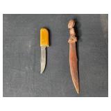 Pair of Vintage Knives Including Carved Wooden African Knife and Utility Knife Pair of Vintage Knives Including Carved Wooden African Knife and Utility Knife
