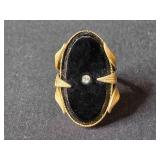 Vintage Gold-Tone Filigree Ring with Black Center and Stone, Size 6 Vintage Gold-Tone Filigree Ring with Black Center and Stone, Size 6