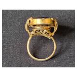 Vintage Gold-Tone Filigree Ring with Black Center and Stone, Size 6 Vintage Gold-Tone Filigree Ring with Black Center and Stone, Size 6