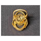 Vintage Gold-Tone Filigree Ring with Black Center and Stone, Size 6 Vintage Gold-Tone Filigree Ring with Black Center and Stone, Size 6