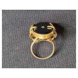 Vintage Gold-Tone Filigree Ring with Black Center and Stone, Size 6 Vintage Gold-Tone Filigree Ring with Black Center and Stone, Size 6