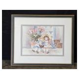 Framed Barbara Mock 1986 Print Rag Dolls and Flowers 17x22 Framed Barbara Mock 1986 Print Rag Dolls and Flowers 17x22