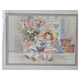 Framed Barbara Mock 1986 Print Rag Dolls and Flowers 17x22 Framed Barbara Mock 1986 Print Rag Dolls and Flowers 17x22