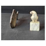 Pair of Vintage Sculptures: Alabaster Parrot Italy and Ceramic Fish Signed Pair of Vintage Sculptures: Alabaster Parrot Italy and Ceramic Fish Signed