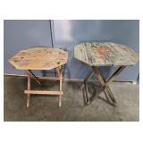 Pair of Wooden Folding Tray Tables with Hand-Painted Floral Designs Pair of Wooden Folding Tray Tables with Hand-Painted Floral Designs