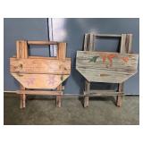 Pair of Wooden Folding Tray Tables with Hand-Painted Floral Designs Pair of Wooden Folding Tray Tables with Hand-Painted Floral Designs