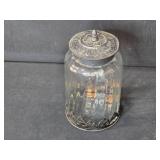 Vintage Glass Bottle, Lidded Jar, and Etched Vase Set Vintage Glass Bottle, Lidded Jar, and Etched Vase Set