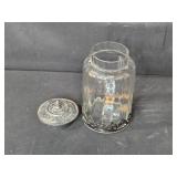 Vintage Glass Bottle, Lidded Jar, and Etched Vase Set Vintage Glass Bottle, Lidded Jar, and Etched Vase Set
