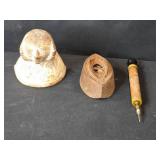Lot of 3 Antique Tools Iron Bull Head, Sad Iron, and Brass Pump Lot of 3 Antique Tools Iron Bull Head, Sad Iron, and Brass Pump