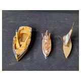 Set of 3 Vintage Wooden Model Boats with Painted Details Set of 3 Vintage Wooden Model Boats with Painted Details