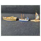 Set of 3 Vintage Wooden Model Boats with Painted Details Set of 3 Vintage Wooden Model Boats with Painted Details