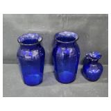 Set of 3 Cobalt Blue Glass Vases Set of 3 Cobalt Blue Glass Vases