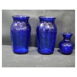 Set of 3 Cobalt Blue Glass Vases Set of 3 Cobalt Blue Glass Vases