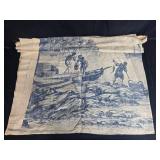 Blue and Cream Toile de Jouy Fabric Panel with Nautical and Landscape Scene Blue and Cream Toile de Jouy Fabric Panel with Nautical and Landscape Scene