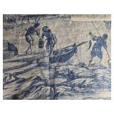 Blue and Cream Toile de Jouy Fabric Panel with Nautical and Landscape Scene Blue and Cream Toile de Jouy Fabric Panel with Nautical and Landscape Scene