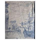 Blue and Cream Toile de Jouy Fabric Panel with Nautical and Landscape Scene Blue and Cream Toile de Jouy Fabric Panel with Nautical and Landscape Scene