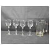 Set of 4 Glass Goblets with Matching Pitcher Set of 4 Glass Goblets with Matching Pitcher