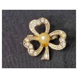 Vintage Coro Shamrock Rhinestone Brooch with Faux Pearl Center Vintage Coro Shamrock Rhinestone Brooch with Faux Pearl Center