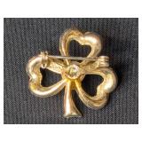 Vintage Coro Shamrock Rhinestone Brooch with Faux Pearl Center Vintage Coro Shamrock Rhinestone Brooch with Faux Pearl Center