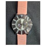 Ethel & Myrtle Quartz Watch with Butterflies and Pink Leather Band Ethel & Myrtle Quartz Watch with Butterflies and Pink Leather Band