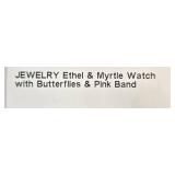 Ethel & Myrtle Quartz Watch with Butterflies and Pink Leather Band Ethel & Myrtle Quartz Watch with Butterflies and Pink Leather Band